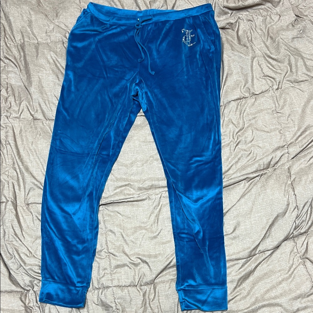Like New Juicy Couture Turquoise Velour Jogger Style Sleep Pants Medium